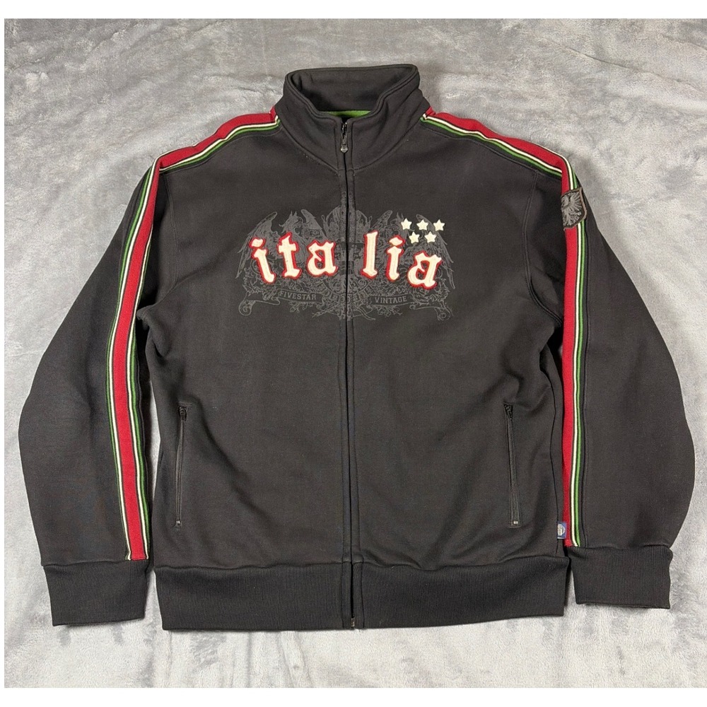 Five Star Vintage Blue Marlin Italia Track Jacket Mens XL Black Cotton Full Zip